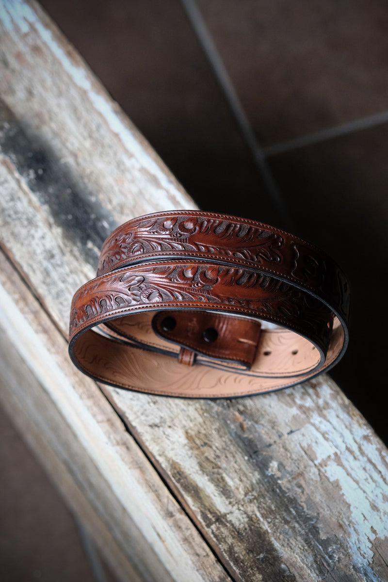 Hand Tooled Leather Belt With Floral Design Personalized -  Israel